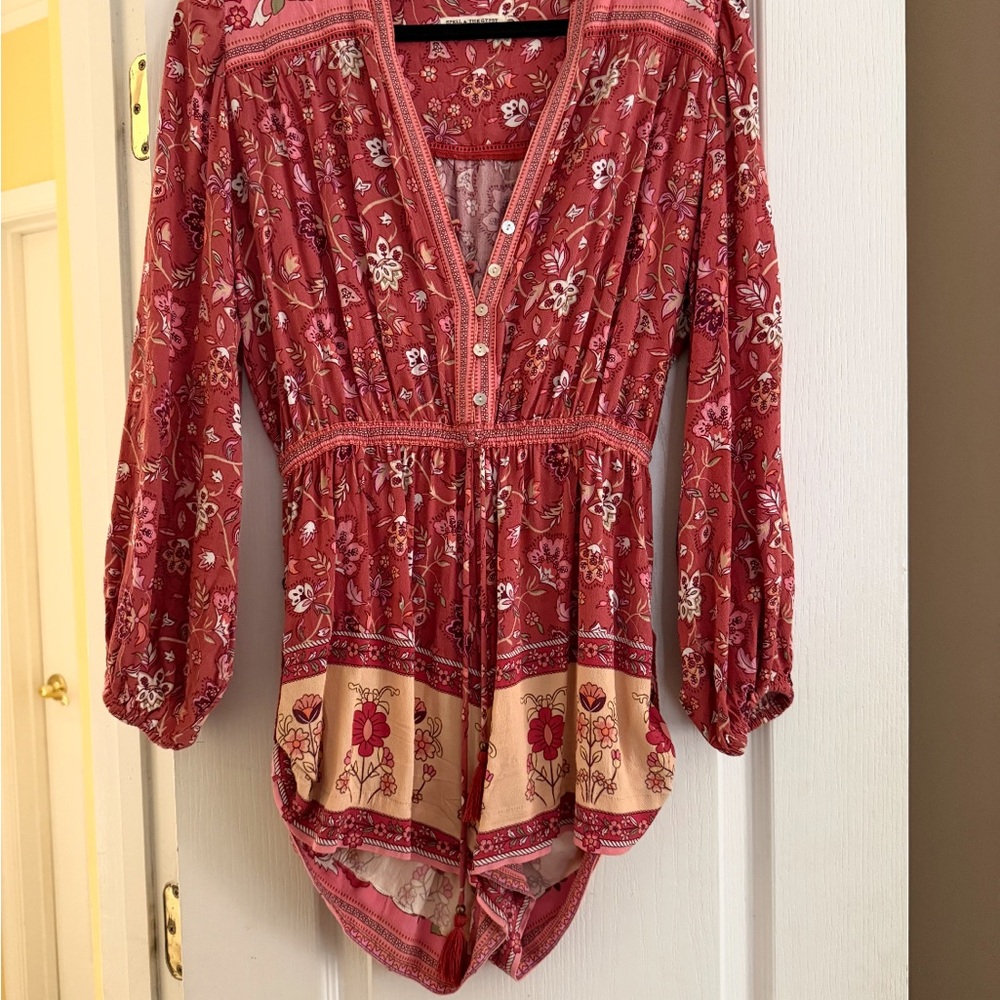 Spell Designs Portobello Red Floral Women's Romper - Picture 2 of 4